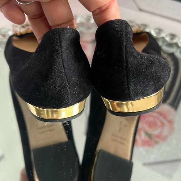 KATE SPADE made Italy Black Suede Leather crystal  buckle Shoes 7B - Picture 8 of 10